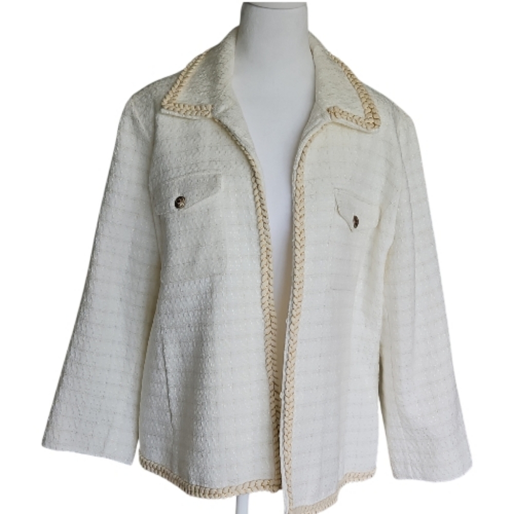 Chico's White Women's Jacket with Braided Trim - Picture 1 of 10
